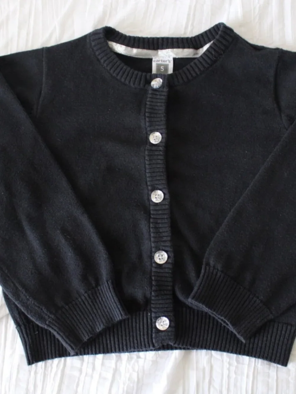 Carter's Girls Black Knit Cardigan Sweater with Crystal buttons in 5t